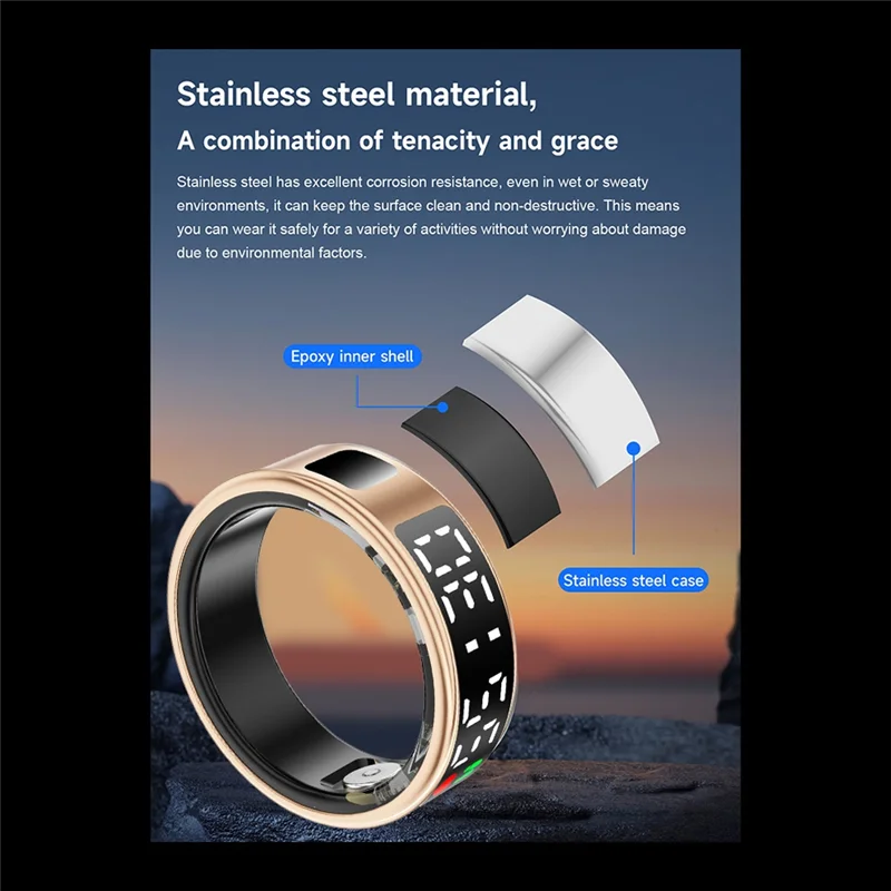 A003 Smart Ring RS08 Монитор сердечного ритма 5 АТМ Водонепроницаемый мультиспортивный трекер трекера кислорода в крови с зарядным отделением 9