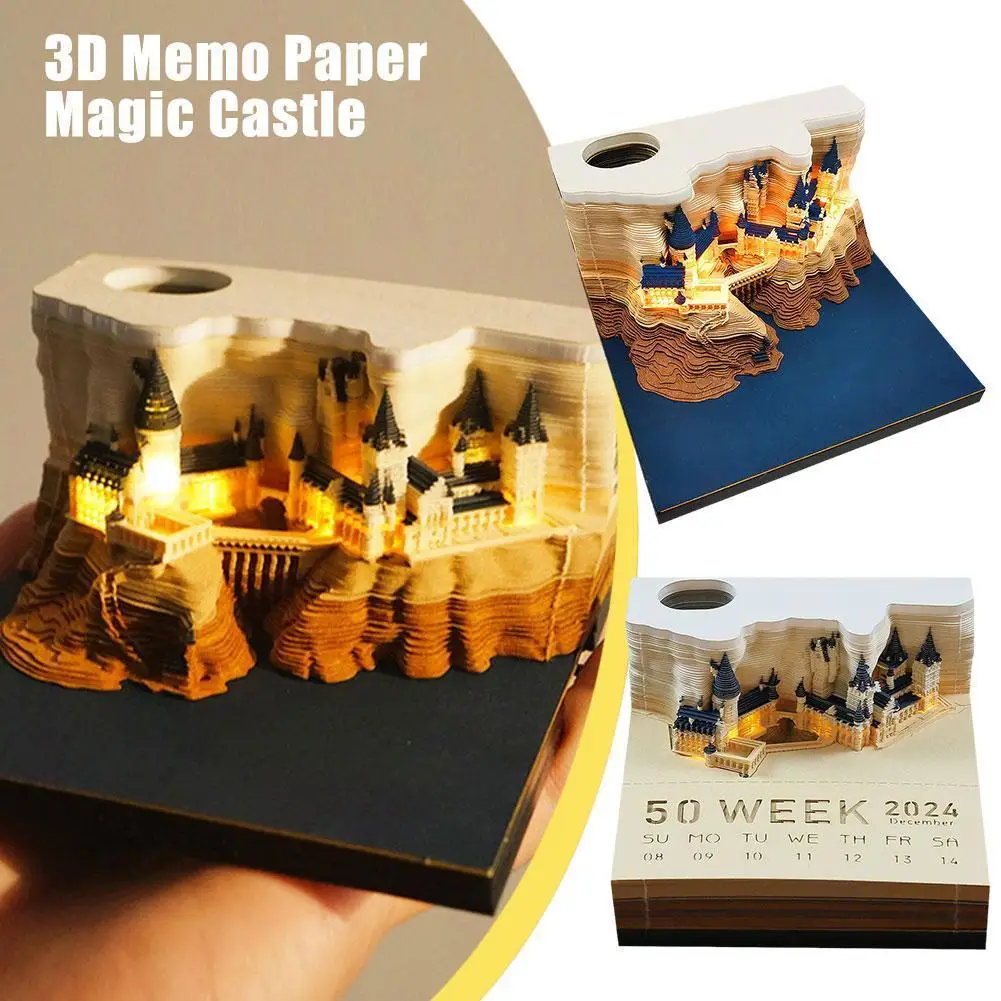 Magic Castle 3D Memo Pad 2025 Desk Calendar Notepad With Light Hary Design Block Notes Novelty New Year Christmas Birthday Gift