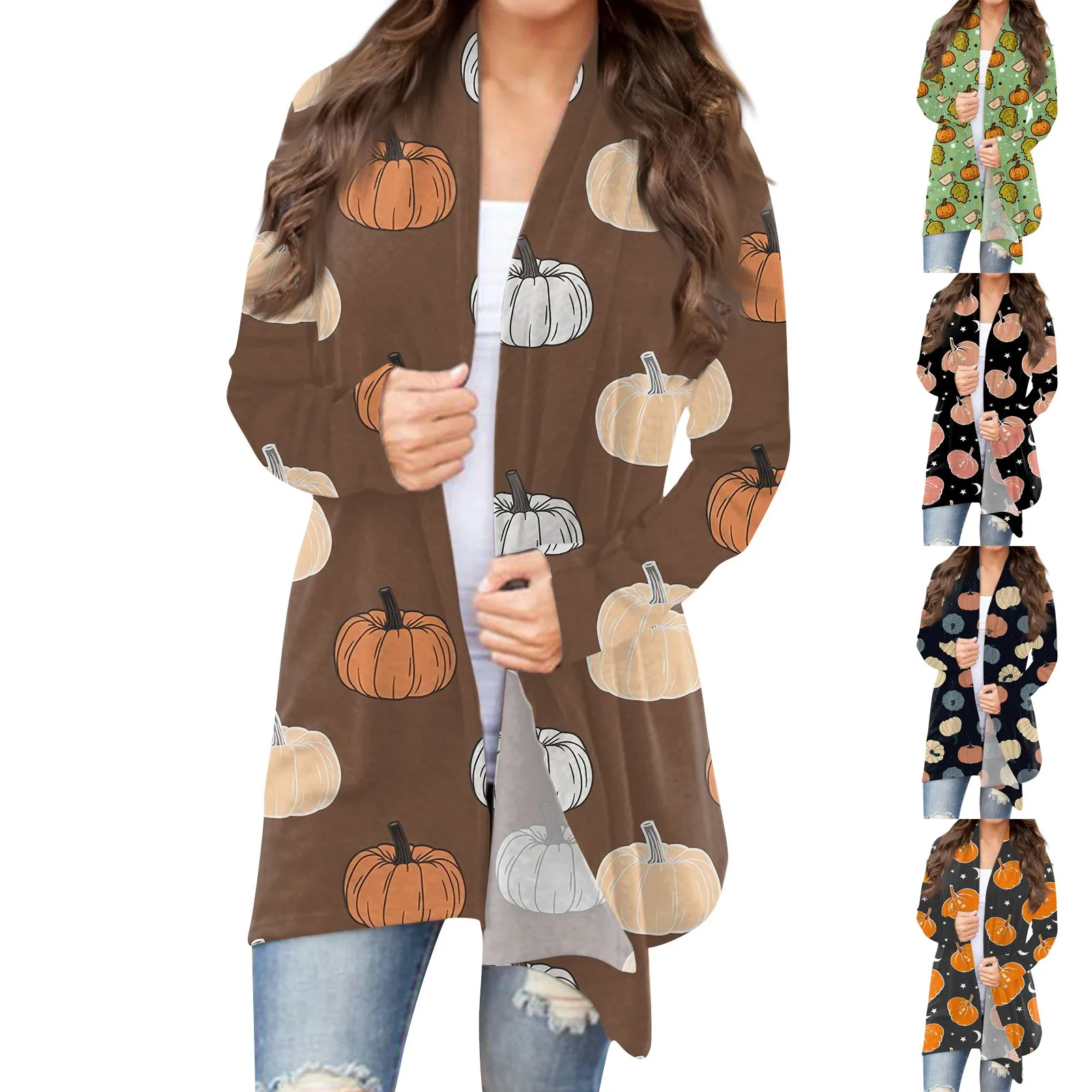 Topy Mujer moda damska Casual Halloween z nadrukiem z długim rękawem kardigan średniej długości kurtka topy Roupas Feminina Roupa Feminina