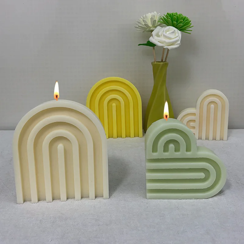 Simple Lines U-shaped Love Arch Silicone Candle Mold Geometric Rainbow Aromatherapy Gypsum Soap Making Tools Home Decorative Art