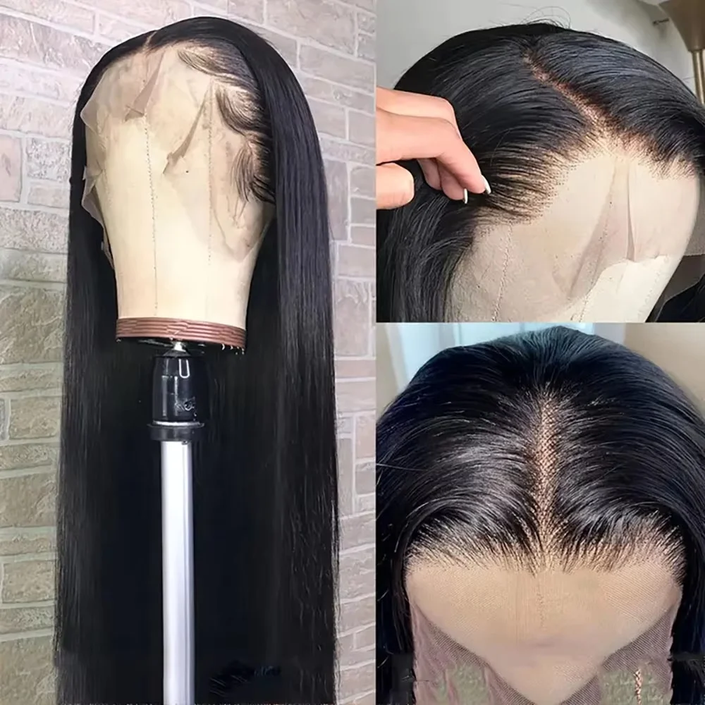 Parrucche anteriori in pizzo densità 220% colore naturale da 36 pollici capelli umani lisci 13 × 6 parrucca frontale in pizzo trasparente pre pizzicata per le donne1B