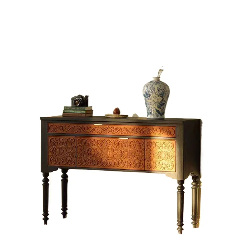 

Solid wood carving flower porch cabinet American living room display cabinet porch collection retro style