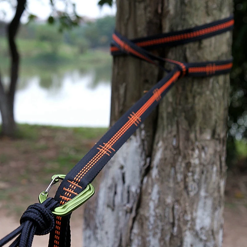 4X Outdoor Hammock Tree Straps Tree Tie Rope High Load-Bearing Nylon Webbing Rock Climbing Flat Belt Cover Orange