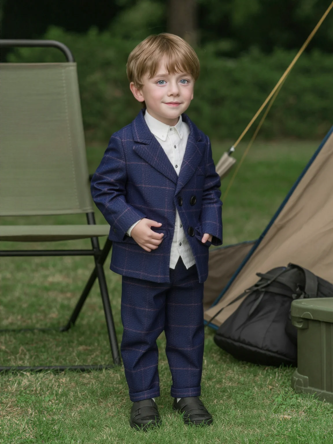 

Детский комплект из 5 предметов: пиджак с курткой, жилетом, брюками, галстуком-бабочкой, брошь с цветочным узором для мальчиков, синий клетчатый свадебный костюм, детский наряд на день рождения