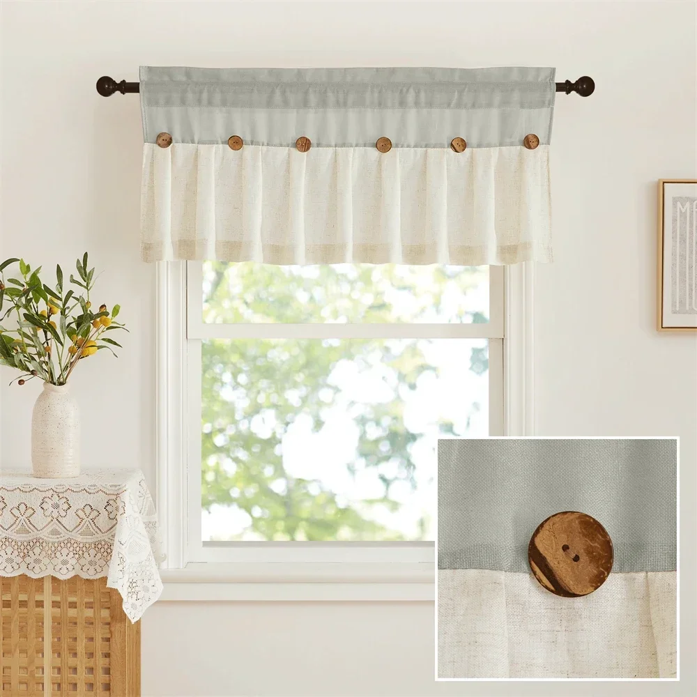 RYBHOME 1PC Button panels with contrasting colors Valances Inspiration Linen Textured Window Decor for Kitchen Cafe Bedroom