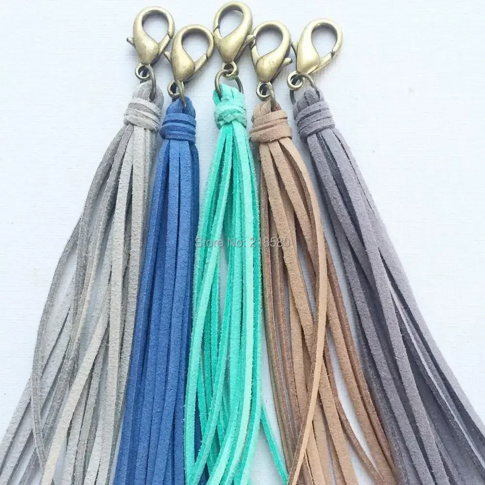 20pcs Boho Sueded Tassel Necklace Jewelry Pendant Car Key Chain Ring Keychain Keyring Women Leather  Bag Charm Accessories