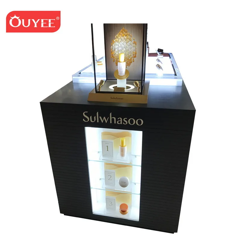 Customized-shop display cosmetic luxury wood cabinet black display store counter interior design store design small cosm