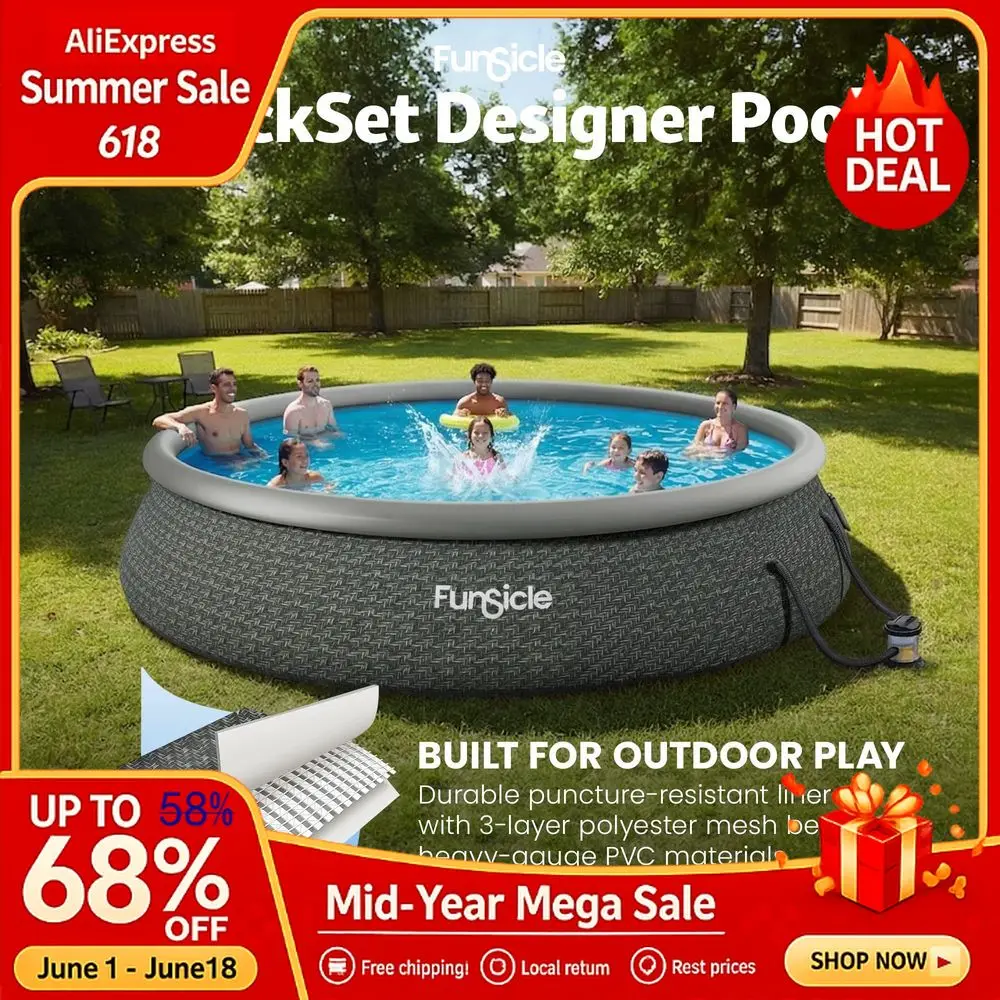 

Quickset Designer 15 x 36 Round Above Ground Swimming Pool, with FiltraBoost 800 GPH Filter Pump, Type D Filter Cartridge Custom
