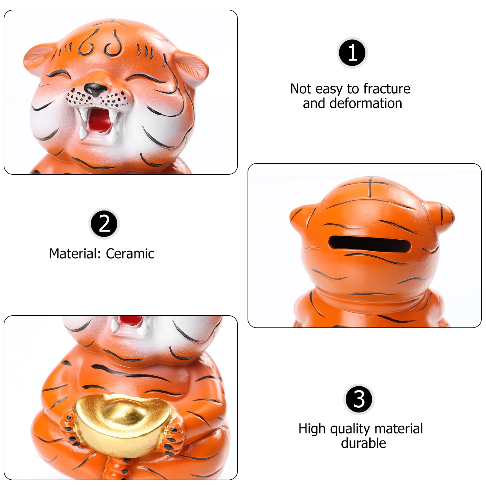 Adorável cofrinho de cerâmica em forma de tigre, banco de moedas funcional para ensino de crianças, economia de dinheiro, acessório decorativo