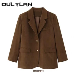 Oulylan Fashion Lapel Long Sleeve Brown Corduroy Suit Jacket Women Tide Autumn Single Breasted Loose Oversized Blazer Suit Coat