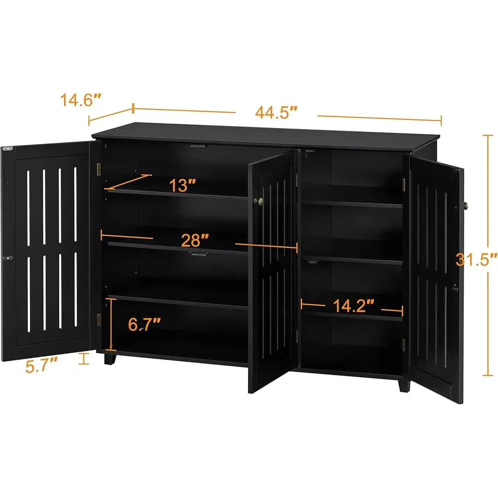 Freestanding 4-Tier Shoe Storage Cabinet with 3 Doors & Adjustable Shelves, Entryway Bathroom Footwear Organizer view 3