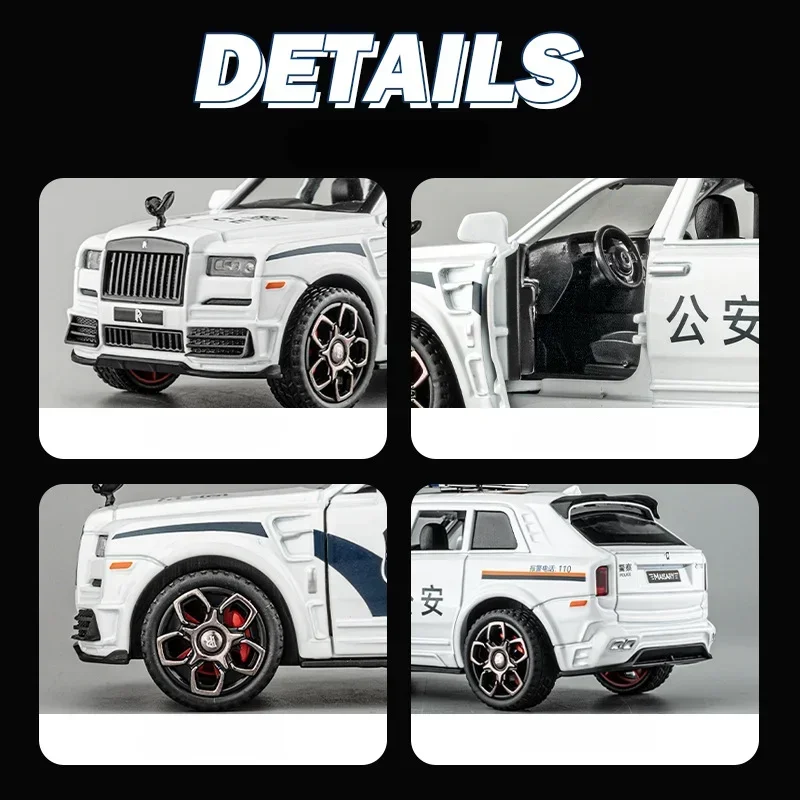 1:36 Rolls Royce Cullinan Police Car Alloy model samochodu Sound Light Pull Back High Simulation Diecast Car Zabawka dla dzieci Prezent