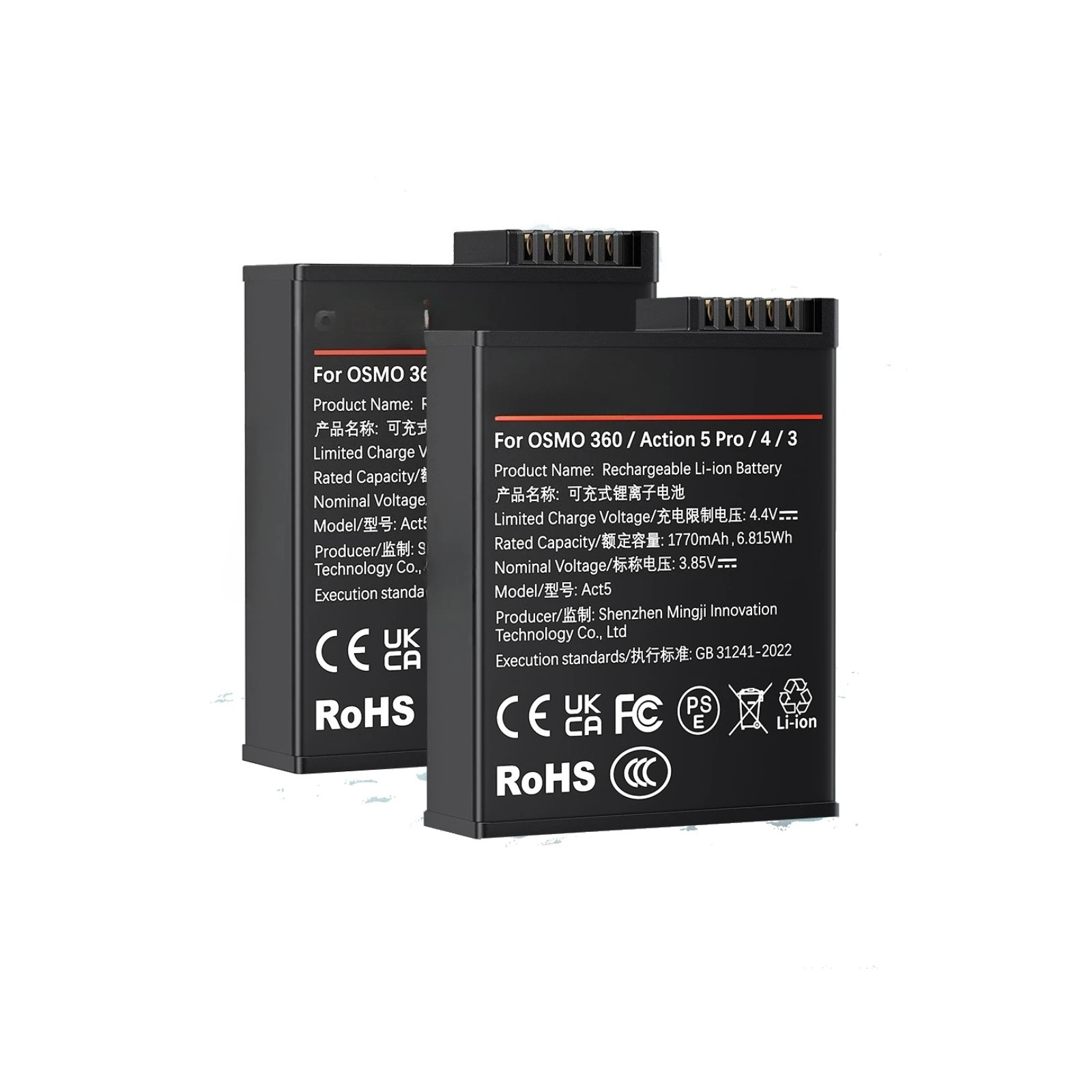 بطارية كاميرا رقمية عالية الجودة بقدرة 1770 مللي أمبير في الساعة لملحقات وأجزاء DJI OSMO360/Action 5Pro/4/3 متوفرة في المخزون
