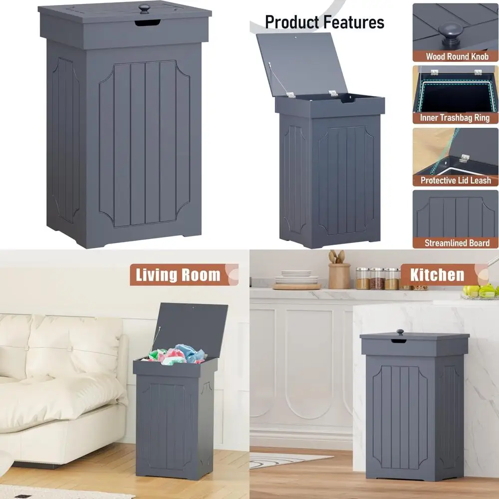 

Large Capacity Kitchen Trash Can - 13 Gallon Wooden Recycling Bin with Dog-Resistant Design for Home Use