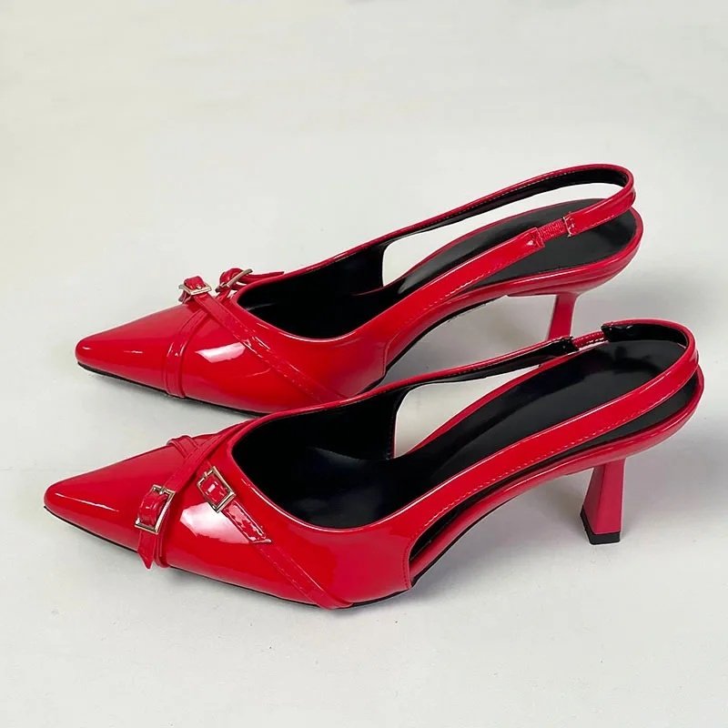 Fashion Pointed Toe Footwear Pumps Ladies High Heels Shoes Female Slingbacks Women Medium Heels Shoes Sandals Big Size 43