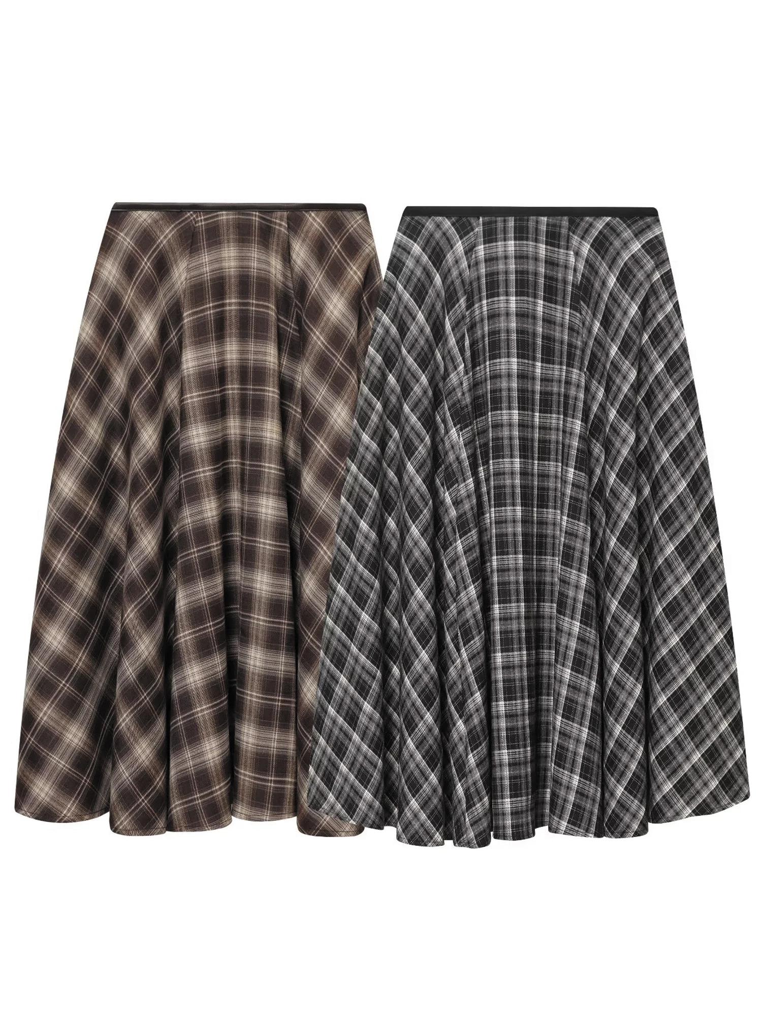 ربيع الخريف خمر حجم كبير متوسطة طول المرأة منقوشة تنورة عالية الخصر التخسيس فستان طويل العصرية الرجعية منقوشة ألف خط تنورة #1