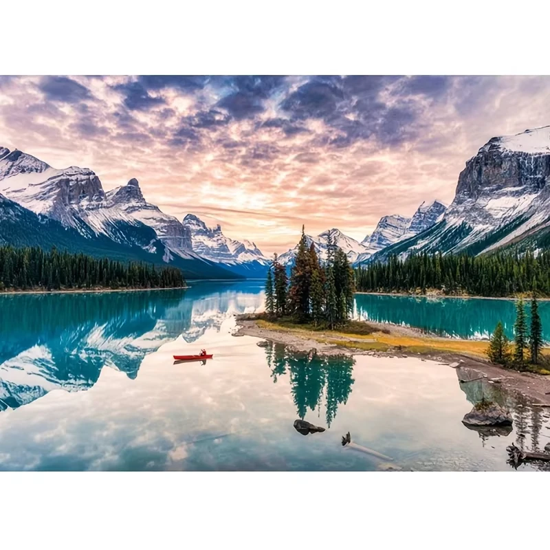 

Landscape with Mountains Lake & Red Boat 500/1000/1200/2000 PCS Jigsaw Puzzles Family Activity Games for Gameroom Bedroom Gifts