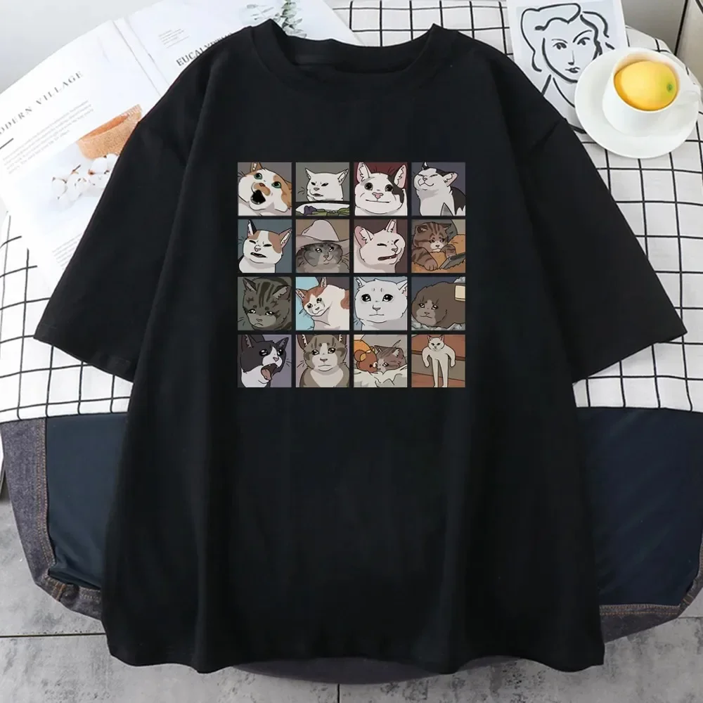 Meme Cats Blouse Puzzle T-Shirt Funny Clothing Oversize Harajuku Print Street Short Sleeve T-shirts Summer Cotton Tops Tees