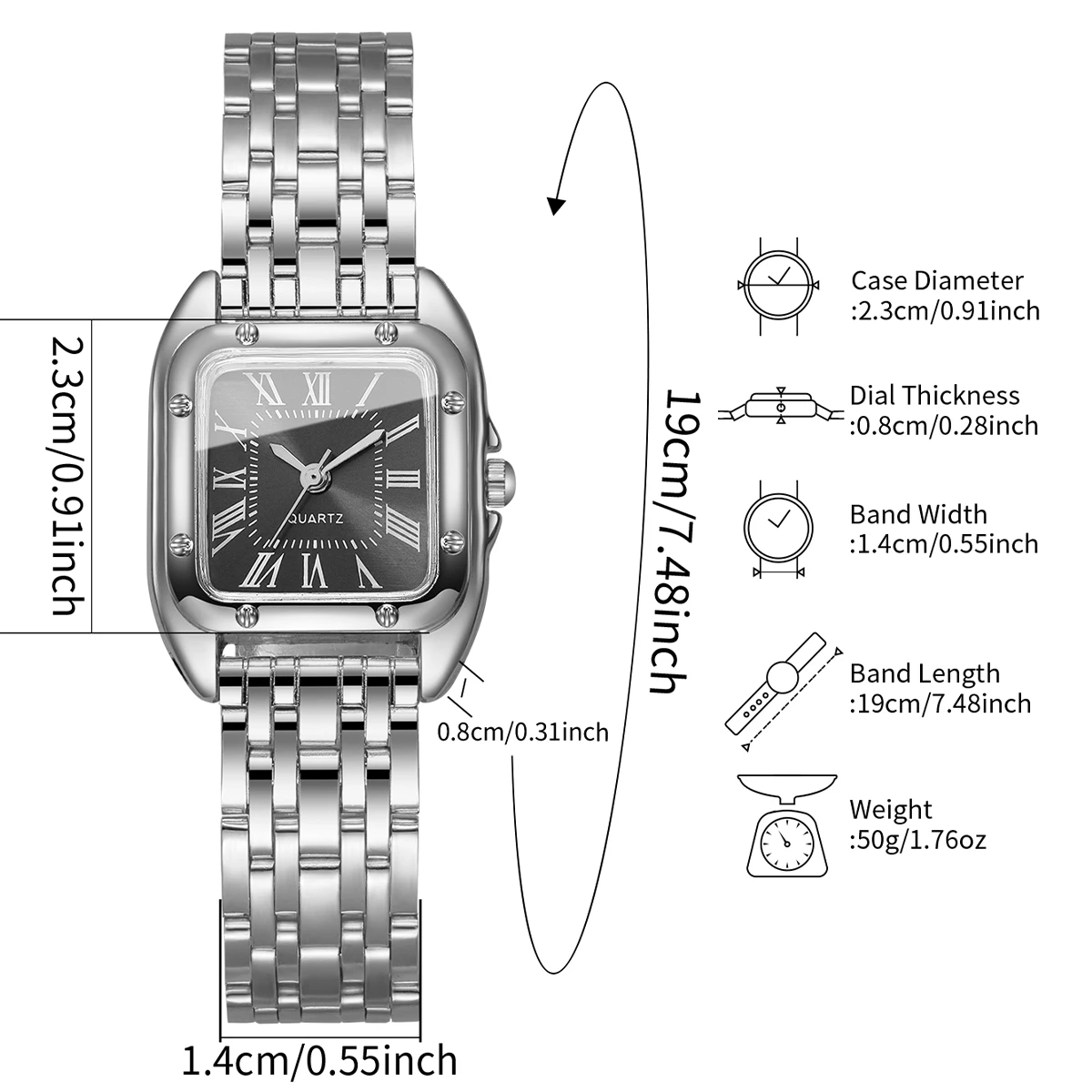 ساعة كوارتز نسائية مربعة فاخرة موضة روما الهاتفي ساعة يد للسيدات Reloj Mujer ساعة هدية للبنات (بدون صندوق) #6