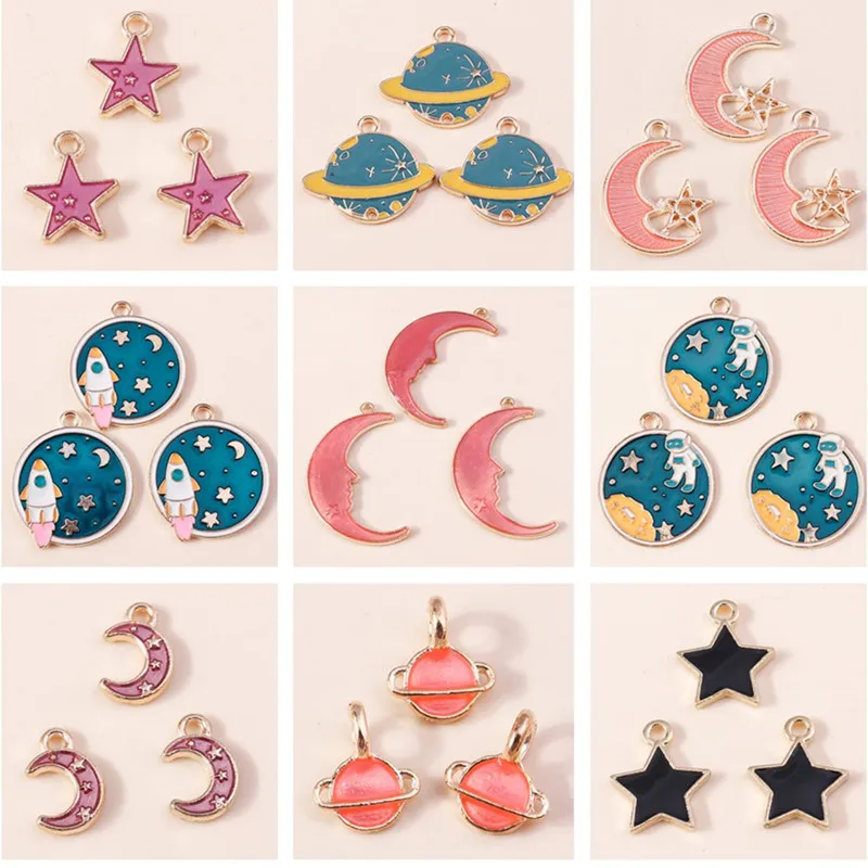 10pcs/lot Mix Cute Enamel Moon Star Charms for Jewelry Making DIY Drop Earrings Pendants Necklaces Handmade Bracelets Craft Gift