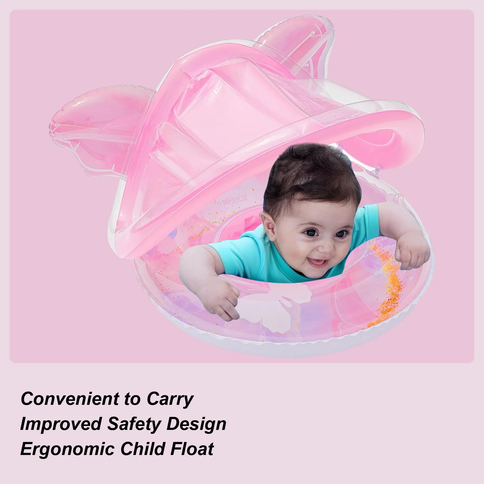 Baby Pool Float With Canopy Sun Protection Pool Baby Float Butterfly Shape Lounge Mat Boat Water Chair For Outdoor Play Swimming
