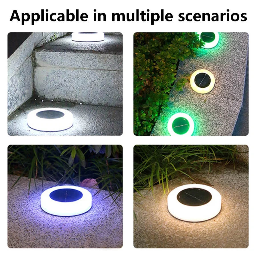 4PCs Outdoor LED Solar Underground Light Cold/Warm/RGB Round Lawn Light IP65 Waterproof For Steps Garden Garden Night Lighting