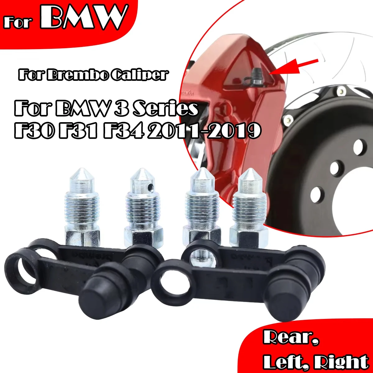 

For BMW 3 Series F30 F31 F34 Rear Left Right Brake Caliper Bleed Nipples Screws Repair Kit Bleeder Valves Dust Caps 2011-2019