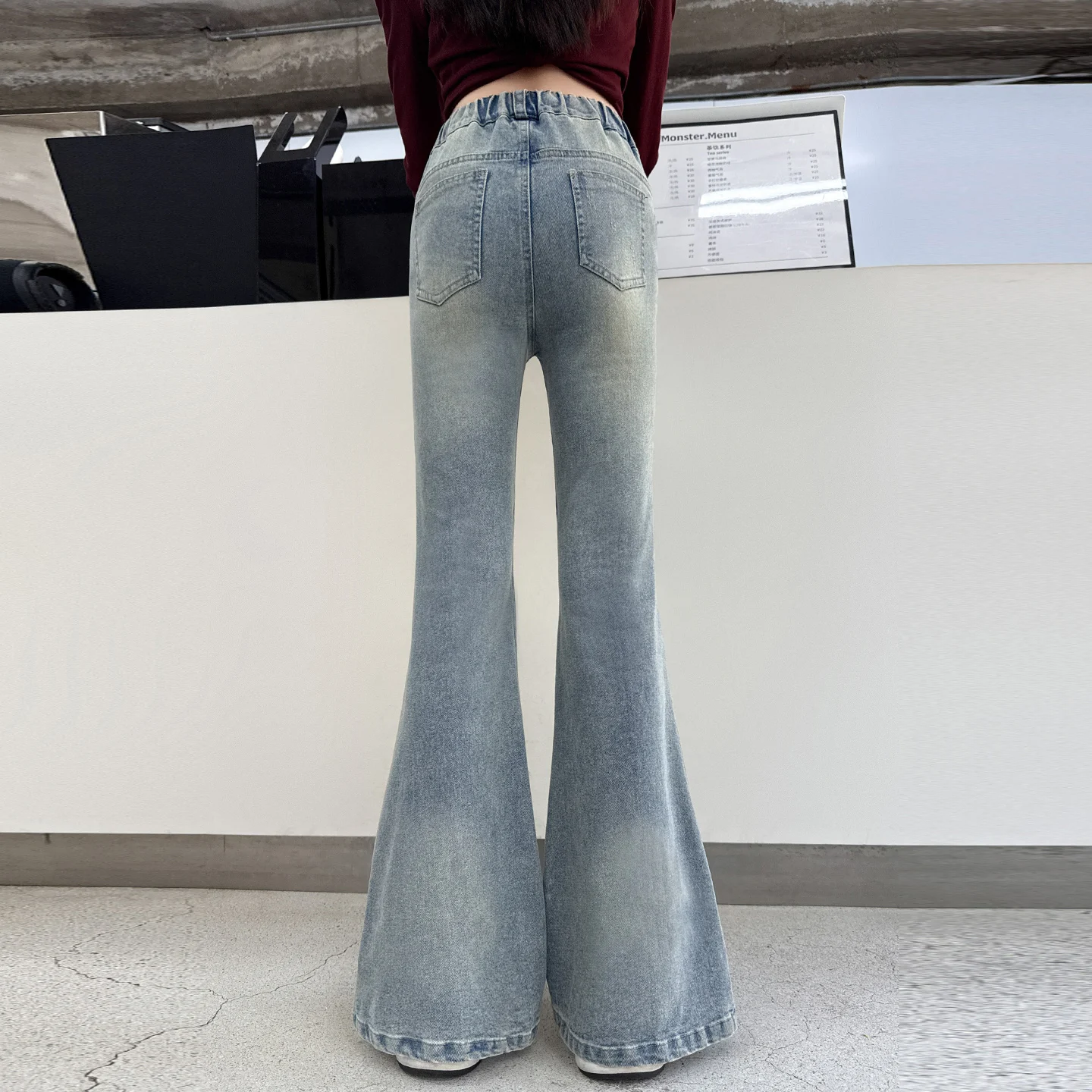2025 Autumn New Children's Trumpet Jeans Winter Girls' Patchwork Pants Spring Baby's Back to School Student Pants