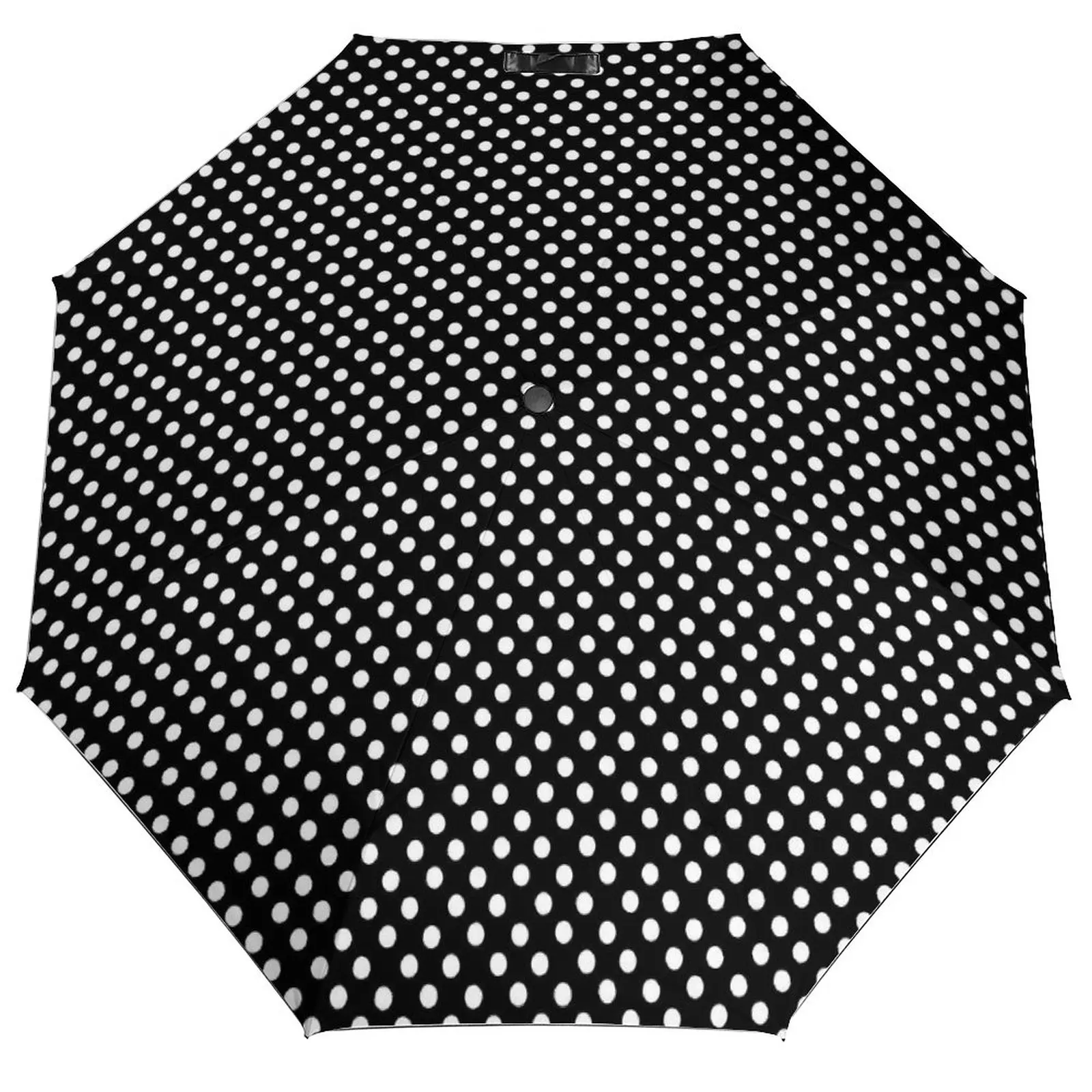 Polka Dots Print 3 Fold Auto Umbrella Black and White Ligthweight Umbrella Wind Proof Black Coat Umbrellas for Men Women