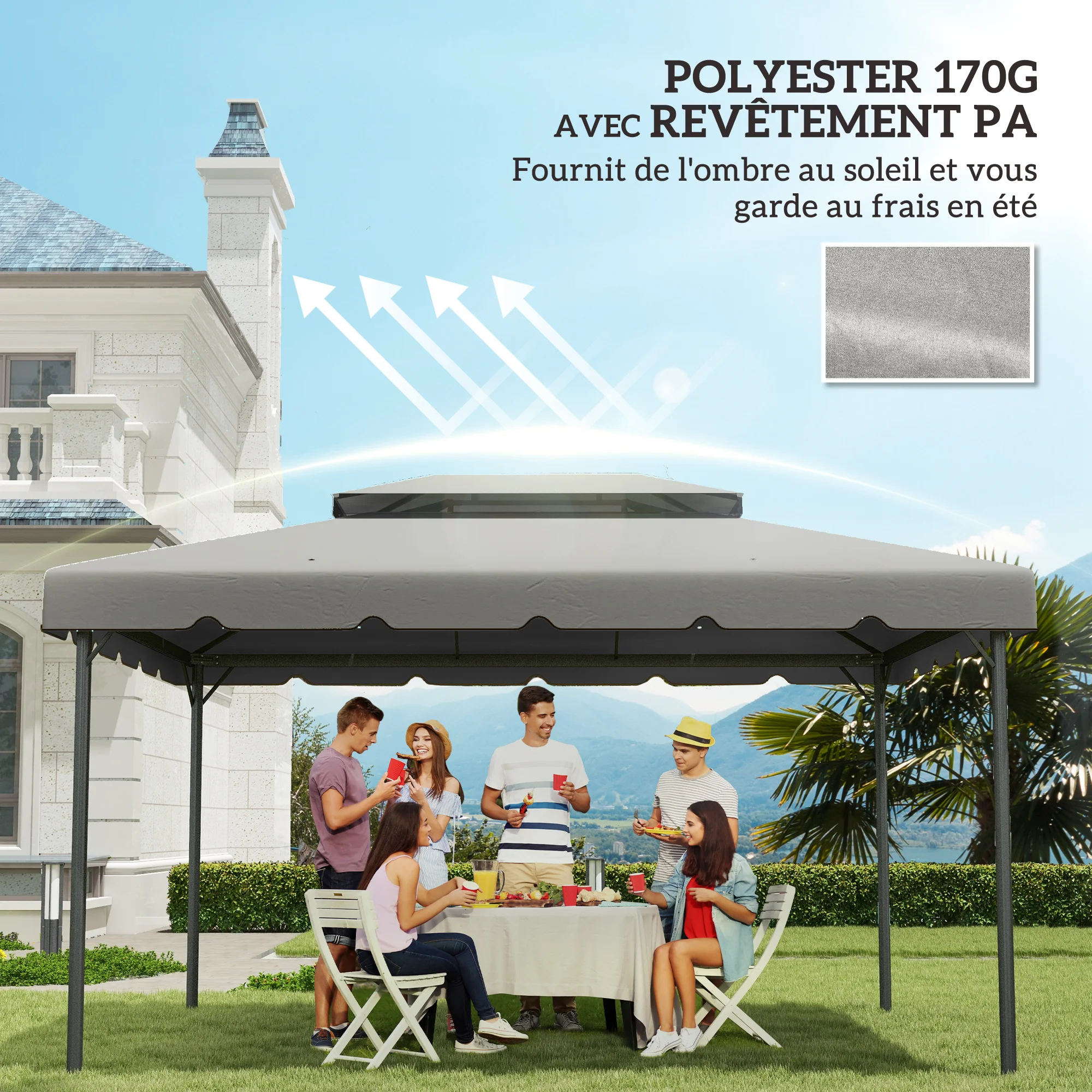 Bild 9: Ersatzplane für Pavillon-Dach, Ersatzplane für Gartenpavillon, Stoff aus Polyester, 4x3 m, hellgrau