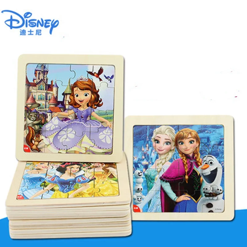 

Disney Princess elsa anna Frozen Mickey Wooden Box Puzzle Early Education sofia Puzzle Toys For Children gift