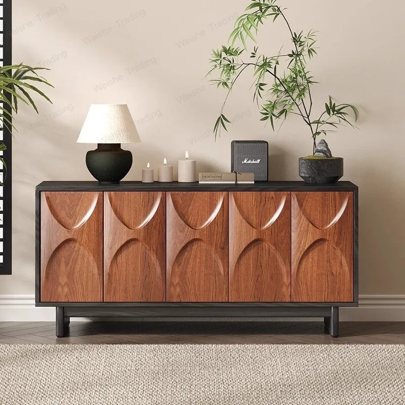 

Medieval wooden dining side cabinet multi-layer storage small apartment living room home storage retro foyer entrance cabinet