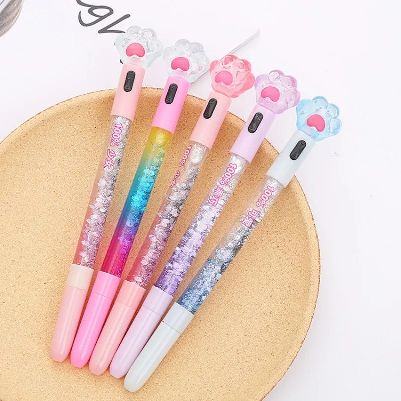 1PC Light Gel Pen Cute Cat Paw Pen  Crystal Drift Sand Glitter Light School Supplies Writing Pens Stationery