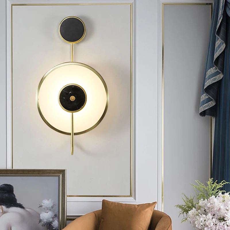 

Nordic Circle Wall Light Postmodern Hotel Marble Black And Gold Lamp Background Wall Living Room Bedside Study Bedroom Wall Deco