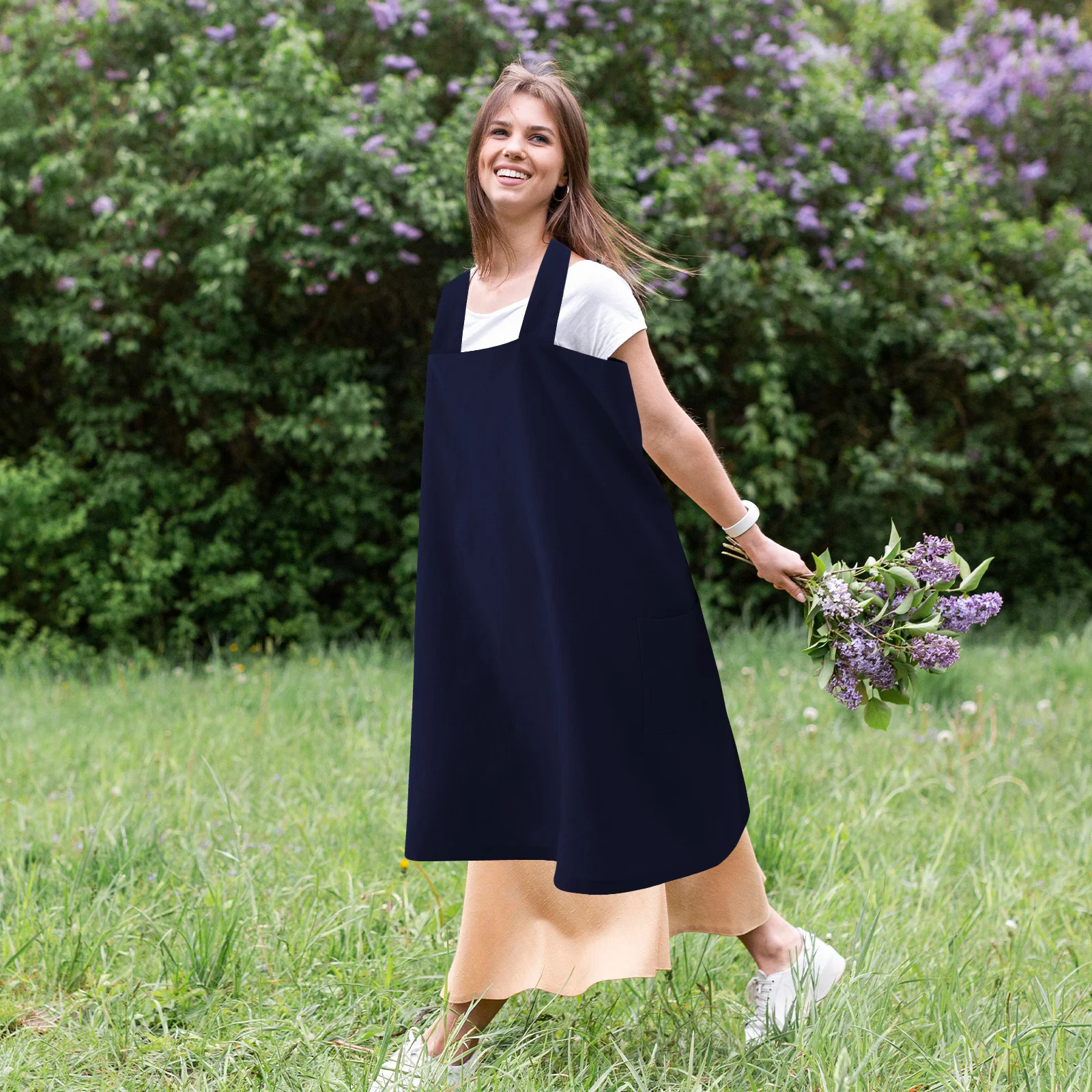 

Cotton Linen Apron For Women With Pocket Kitchen Baking Cooking Gardening Household Cross Back Unisex Adult