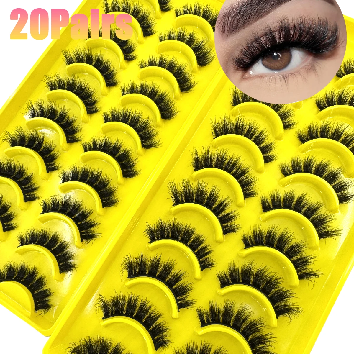 20ペアつけまつげ フェイクミンクまつげ 長持ち ふわふわミンクまつげ ドラマティックボリュームまつげ エクステンション 厚く長く