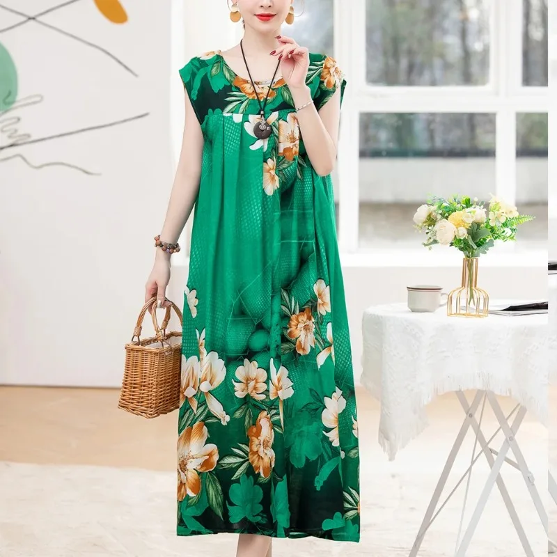 

New Fashion Hot Summer Dresses For women Plus Size Sleeveless DressCasual Print Vintage Elegant Floral Woman Clothing J114