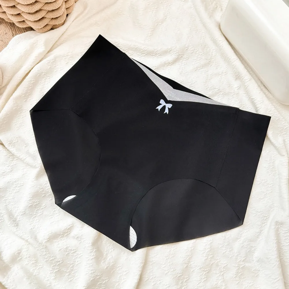 Sweet Transparent Ice Silk Underwear Bow Mid Waist Women Underwear Cotton Crotch Summer Thin Panties Summer Spring