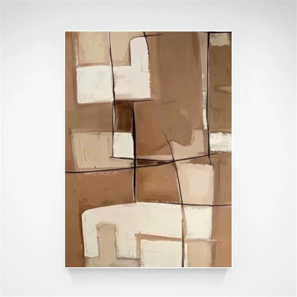 100% hand drawn brown square abstract oil painting original wall painting home living room decoration paint interior aesthetics
