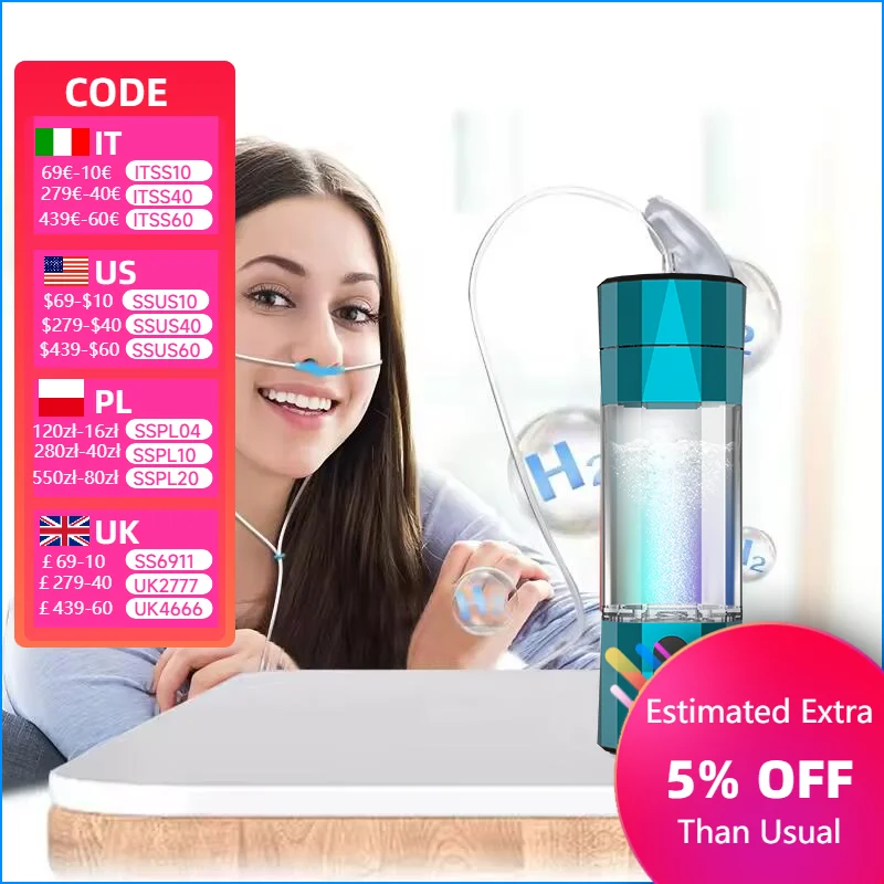 

Hydrogen Water Generator Bottle SPE PEM Technology Electrolysis Maker Ionizer H2 Inhalation Device with Nasal Inhalation Tube