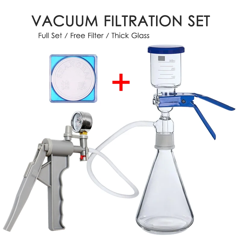 Glass Vacuum Filtration Membrane Buchner Lab Medical Refillable Bottle Funnel Flask Apparatus Kit with MCE Filter Manual Pump