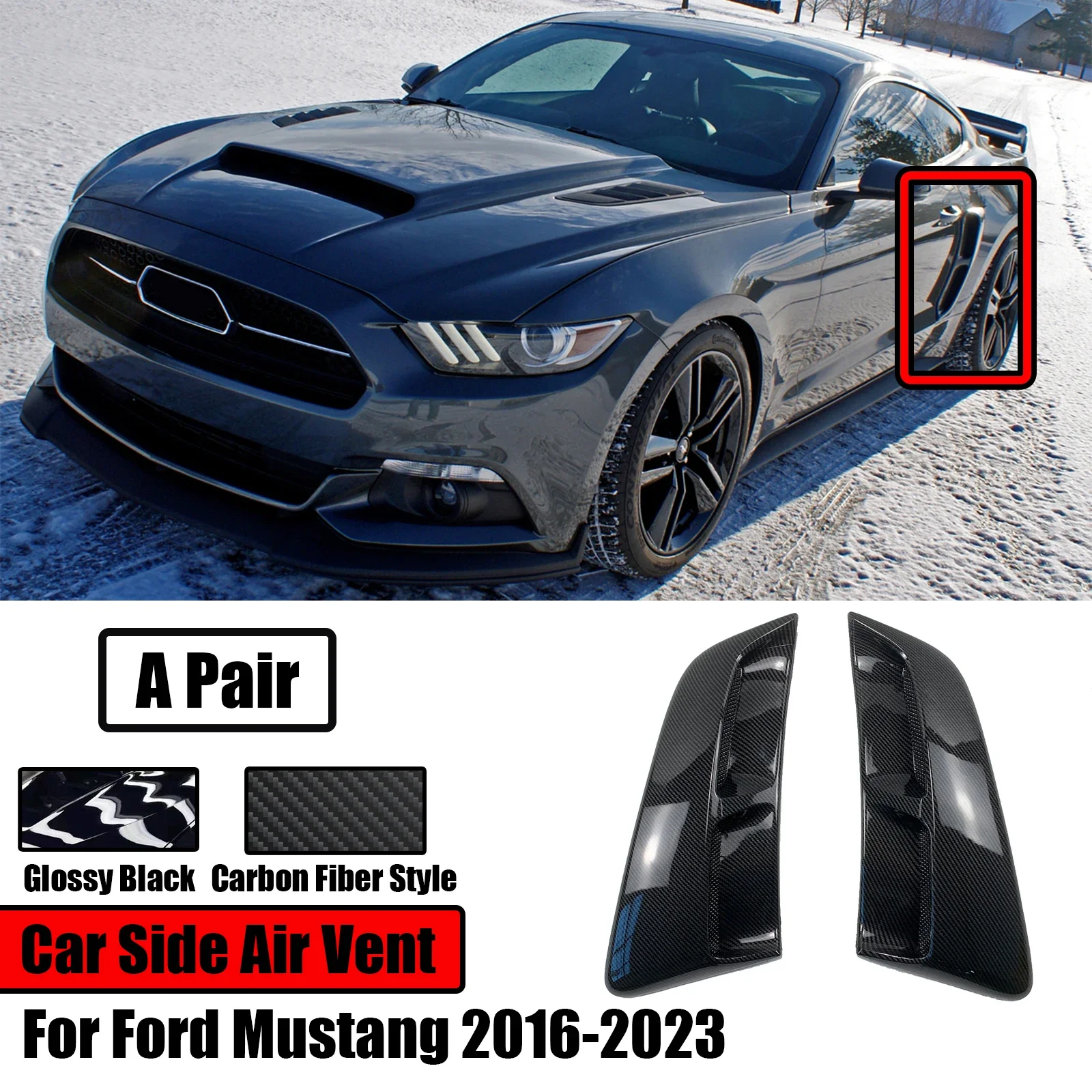 

2PCS For Ford Mustang 2015-2023 Car Side Air Vents Rear Fender Outlet Scoop Trim Door Exterior Rear Window Shutter Louver Cover