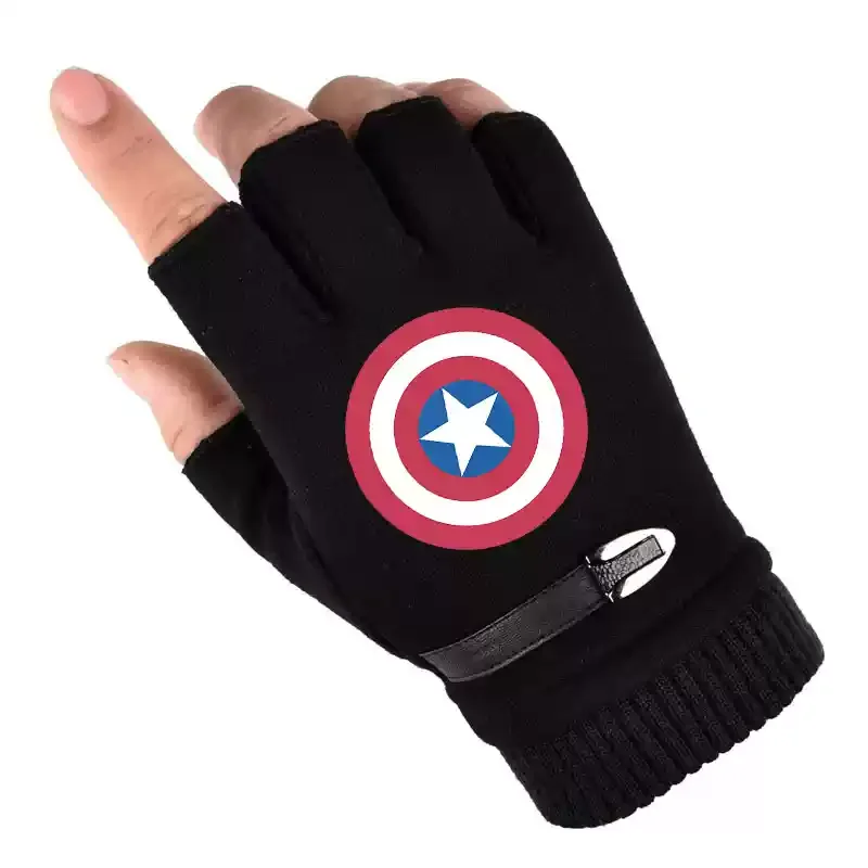 Marvel Avengers Iron Man Deadpool Winter Outdoor Thickened Super Warm Non-Slip Half Finger Convenient Touch Screen Gloves