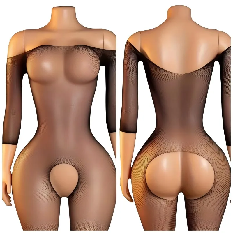 Sexy Crotchless Tights Women High Fishnet Black Sling Body Stockings Erotic Lingerie Mesh Teddy Pantyhose One Piece Long Tights