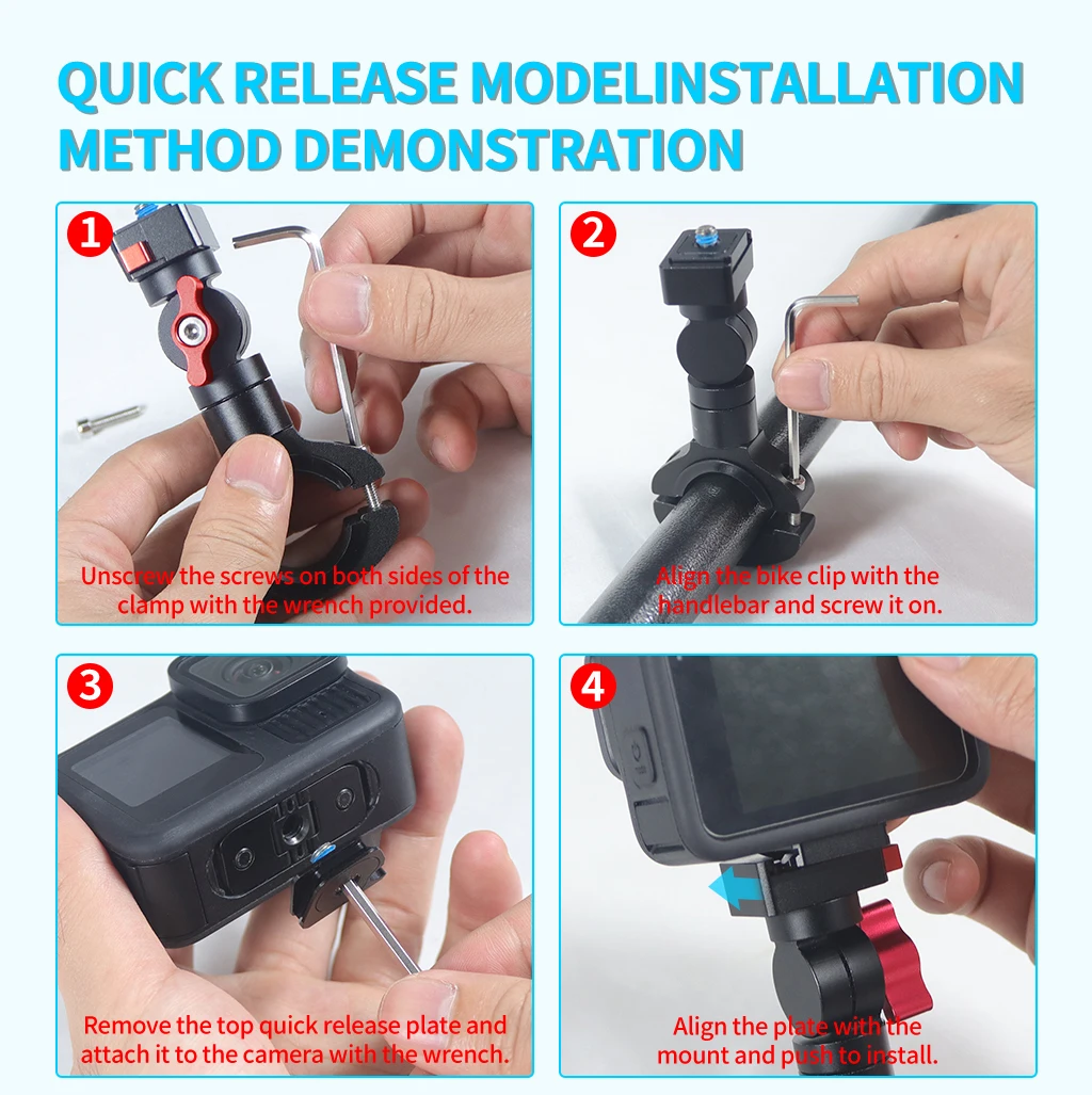 Motorrad Fahrrad Lenker Quick Release Clamp Halterung für GoPro 13 12 11 OSMO 360 Action 5Pro Insta360 GO 3S Stand Licht Halter – Detail 17