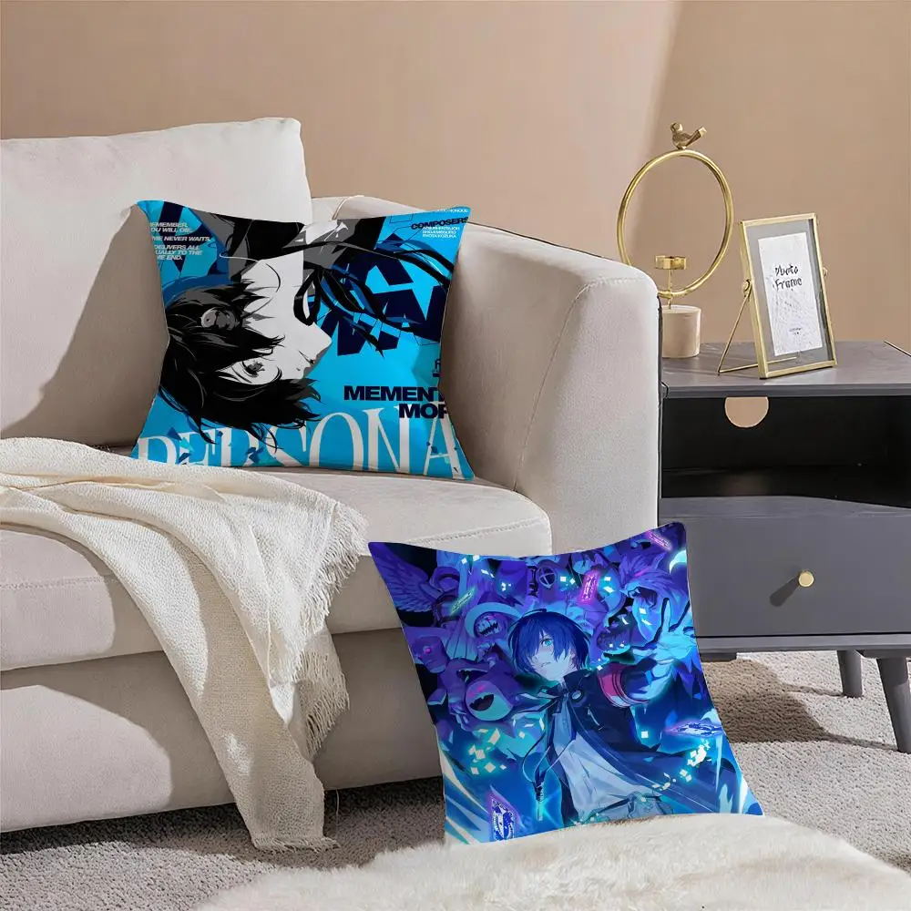 Game Cool P-Persona 3 Reload Cushion Cover Silky Short Plush with Invisible Zipper Dustproof Sofa Pillow Cover for Home Decor