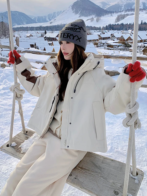 

Color Blo Hooded down Jaet Women's ort Thiened White Du Feather Outerwear Commute Sle Korean Version Warmth