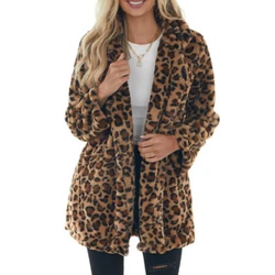 New Women's Coats Winter Clearance Women Loose Leopard Print Stitching Leather Mid-length Long Sleeve Coat Jacket With Pocket