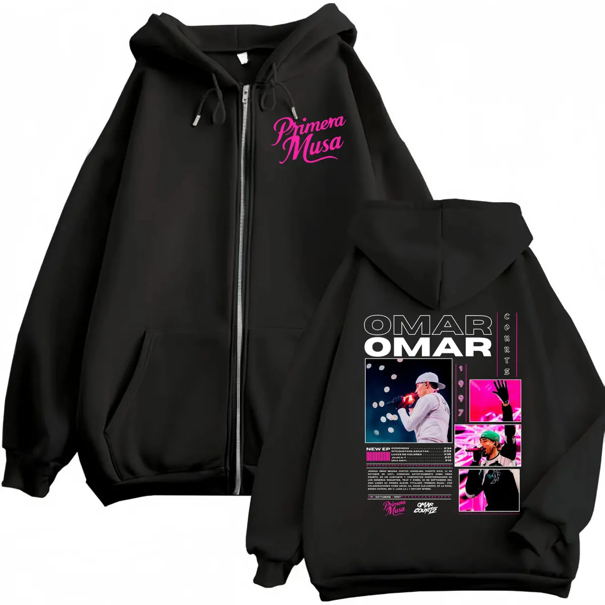 

Omar Courtz Primera Musa Tour 2025 Zipper Hoodie Harajuku Y2k Style Zip Up Sweatshirts Men Women Fashion Trend Hip Hop Pullovers