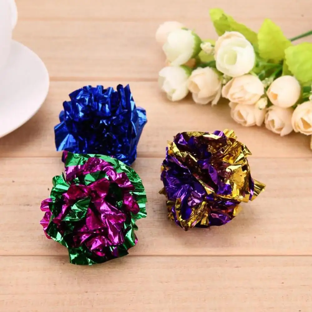 

12Pcs Funny Bright Color Paper Ball Cats Kitten Toy Playing Pet Interactive Set Cat Soft Toys Multicolor Mylar Crinkle Ball Ring